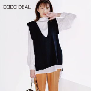 cocodeal日系春夏针织背心，高领半透雪纺，衬衫两件套女72118062