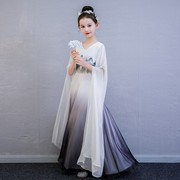 女童汉服白色长袖连衣裙古筝，专业演出服新中式中国风童装儿童华服