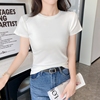 白色短袖T恤女2024夏韩版小圆领正肩修身百搭舒适时尚休闲上衣潮