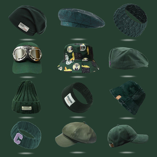 一些个性小众的墨绿色棒球帽男秋冬保暖牛油果绿毛线帽渔夫帽子女