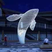 不锈钢镂空鲸鱼海豚雕塑酒店大厅铁艺编制海洋动V物悬挂艺术装置