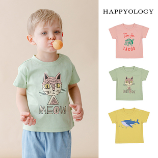 Happyology英国儿童短袖T恤夏装有机棉印花上衣纯棉儿童英伦T恤衫