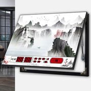 新中式电表箱装饰画万年历(万年历)带钟表挂画配电箱电闸遮挡山水风景壁画