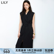 lily2024夏女装(夏女装)气质，通勤款复古双排扣高腰款西装连衣裙小黑裙