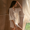 睡衣女性感纯欲冰丝白色衬衫睡裙夏季短袖高级感缎面雪纺真丝衬衣