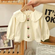 女童衬衫长袖纯棉春秋，款2024公主韩版女宝宝，上衣洋气婴儿衬衣