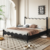 全实木床中古风现代简约复古1.8米软包黑色，波浪双人大床主卧婚床