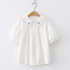花朵刺绣宽松短袖白衬衣(白衬衣)娃娃衫日系森林，系夏季灯笼袖小清新娃娃领