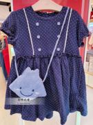 韩国中小童装夏季女童，宝宝蓝色时尚，圆点带小包短袖连衣裙