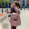 粉红色工装派克服女冬季2023今年流行时髦外套学院风收腰棉衣