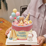 卡通可爱小熊兔子蛋糕装饰摆件软胶小动物甜筒迷你帽生日烘焙插件