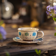 复古手绘侘寂风咖啡杯中古风法式陶瓷杯碟设计感小众高颜值田园风