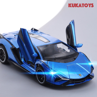 仿真合金兰博基尼超级跑车儿童玩具汽车模型回力男孩礼物蓝色收藏
