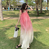 云南丽江旅游拍照沙滩裙三亚度假吊带长裙粉色渐变雪纺连衣裙超仙