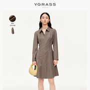 vgrass维格娜丝连衣裙，女冬季羊毛，真丝羊绒衬衫裙