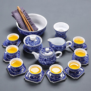 整套高端青花瓷功夫茶具套装家用办公室陶瓷泡，茶壶盖碗茶杯送礼装