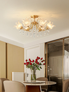 全铜客厅吊灯水晶灯法式轻奢卧室，灯顶灯美式复古欧式楼梯灯具