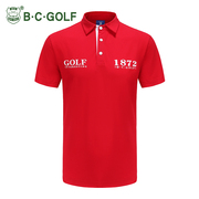 bcgolf高尔夫男款t恤上衣短袖衫，休闲运动服装夏翻领(夏翻领)男式红色l