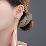 s925银针锆石玫瑰花耳钉女小众设计螺丝拧耳环耳骨钉精致甜美耳饰