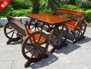 花园阳台休闲桌椅组合户外庭院小桌椅实木，车轮桌椅餐桌实木八仙桌
