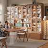 北欧实木书柜胡桃色客厅，组合一体整墙落地书架，置物展示储物柜收纳