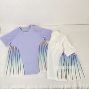 飘逸灵动的美~120－170儿童夏季童装圆领浅紫白色女童速干短袖T恤