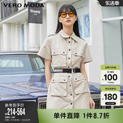 Vero Moda奥莱连衣裙春秋通勤工装风腰带装饰时尚短袖短裙女