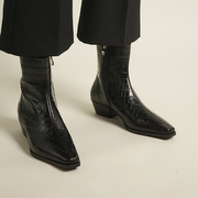 「17号的下午」设计师奢级品质纯手工英伦风复古短靴方头骑士靴女