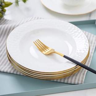 金边骨瓷菜盘景德镇餐具套装，家用欧式8英寸深盘子，创意陶瓷汤盘
