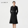 LANCY/朗姿春季黑色长袖羊毛裙子中长款职业气质西装连衣裙女