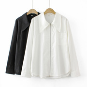 白色衬衫女装韩版休闲上衣胖mm单口袋(单口袋，)拉链简约大码长袖衬衣