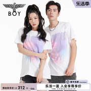 BOYLONDON潮牌短袖情侣装夏季白色圆领字母休闲宽松T恤上衣N01031