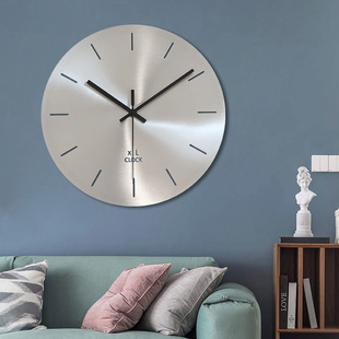 简约创意现代不锈钢客厅挂钟表银色个性时钟无数字家用商用静音圆