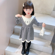 黑色可爱领带款中小童猫咪图案，毛衣裙(毛衣裙，)女童秋装韩版儿童连衣裙