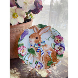 手绘陶瓷兔子装饰挂盘看盘客厅，工艺品家居装饰品摆件生日乔迁礼物