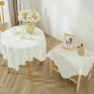 白色蕾丝桌布ins复古圆桌正方形，台布茶几床头柜，沙发冰箱防尘盖布