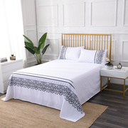 白色纯棉绣花双人床单，枕套三件套床单，单件刺绣单人睡单1.2m1.8米