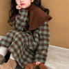 女童呢大衣2023韩版儿童冬季格子中长款加绒大童洋气呢子外套