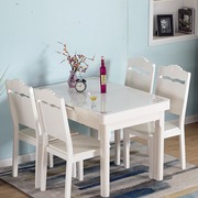 7L8K伸缩餐桌小户型家用现代简约白色烤漆抽拉式桌椅组合钢化玻璃