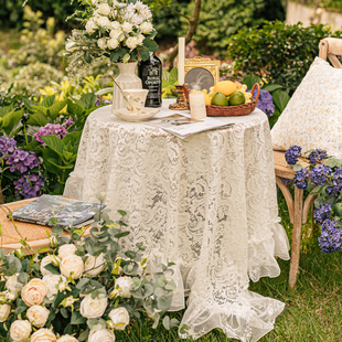 法式白色蕾丝桌布轻奢复古高级感美式餐桌布长方形茶几台布盖巾