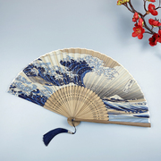 扇子折扇日式和风真丝扇女式夏季复古随身便携折叠旗袍舞蹈走秀扇