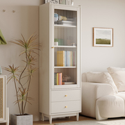 现代简约白色实木书柜带玻璃书橱储物柜客厅展示柜小户型沙发边柜
