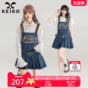 keiko美式复古牛仔背带，连衣裙2024夏季甜辣洋装无袖收腰显瘦短裙