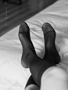 正装丝袜男士日系舒适西装商务，袜绅士锦纶薄款性感黑色细条纹袜