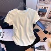 白色短袖t恤女夏季2024韩版设计感小众褶皱，收腰显瘦正肩上衣