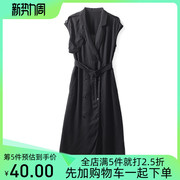 当季达系列秋装连衣裙气质收腰v领双排扣显瘦韩版系带长裙子