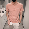 polo衫男短袖小码160瘦小个子s号xs码带领t恤夏季帅气粉红色上衣