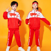 春季小学生运动会演出服班服套装，中国红校服儿童，表演服幼儿园园服