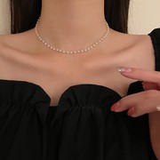 全珍珠可调节项链韩国设计简约清新文艺范锁骨(范锁骨)链时尚气质潮流项饰