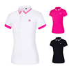 高尔夫女士短袖T恤休闲运动衫修身弹力透气羽毛球网球服玫红黑色